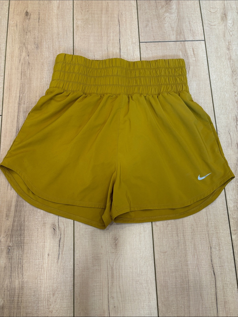 Nike Women's Mustard Yellow High-Waist Athletic Shorts